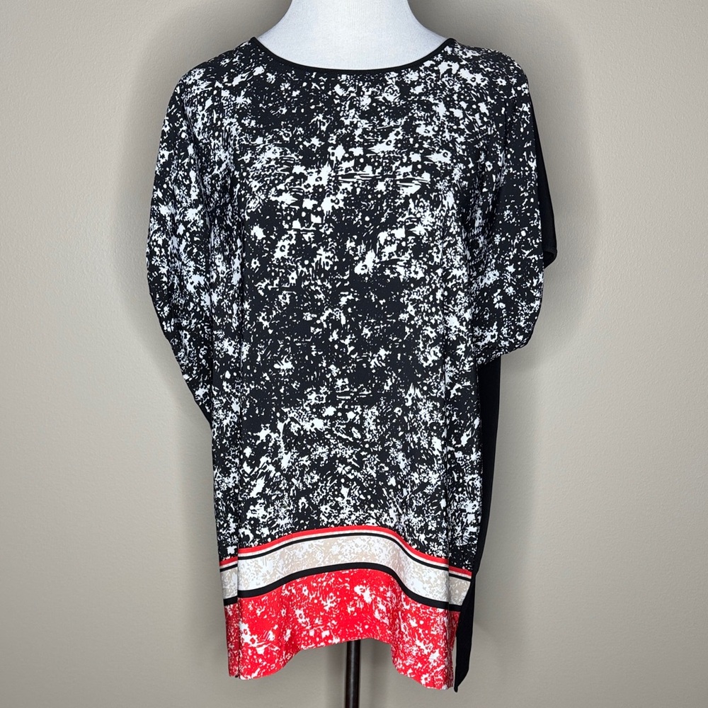Ellen Tracy womens sleeveless abstract print blouse size L.